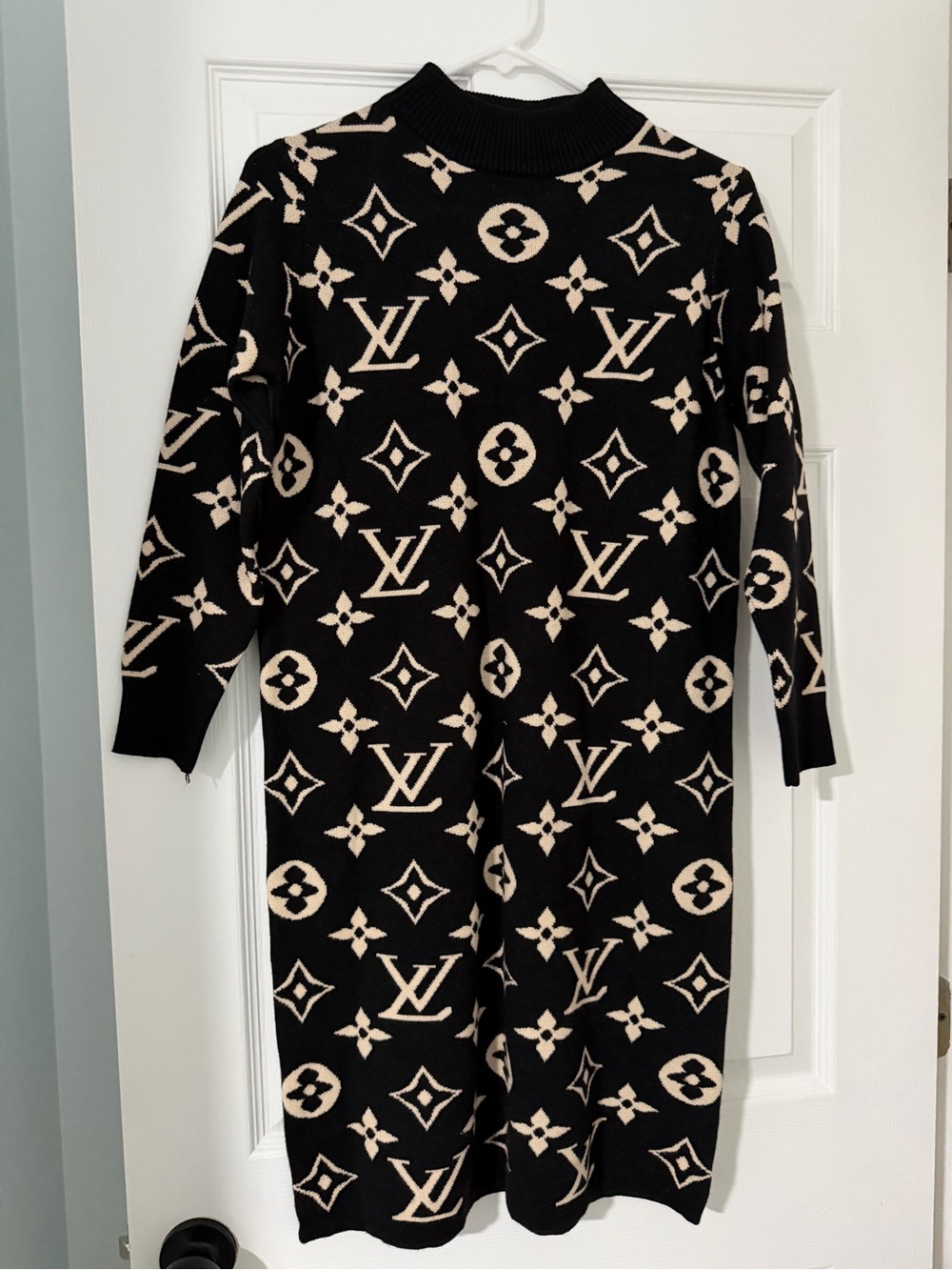 Monogram Black and Cream Knit Sweater Dress